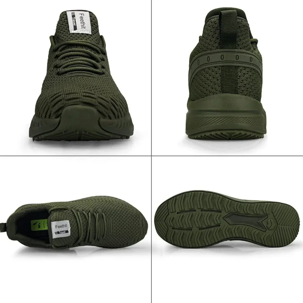 Men's Olive Green Non Slip Lightweight Workout Breathable Mesh Fashion Sneakers - Picture 4 of 6